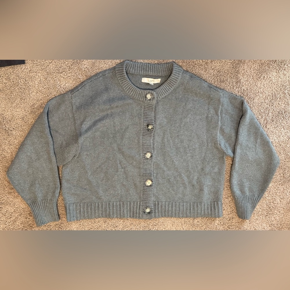 LOFT Gray Button-Up Cardigan Sweater